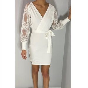 Lace Sleeves Dress With Slit